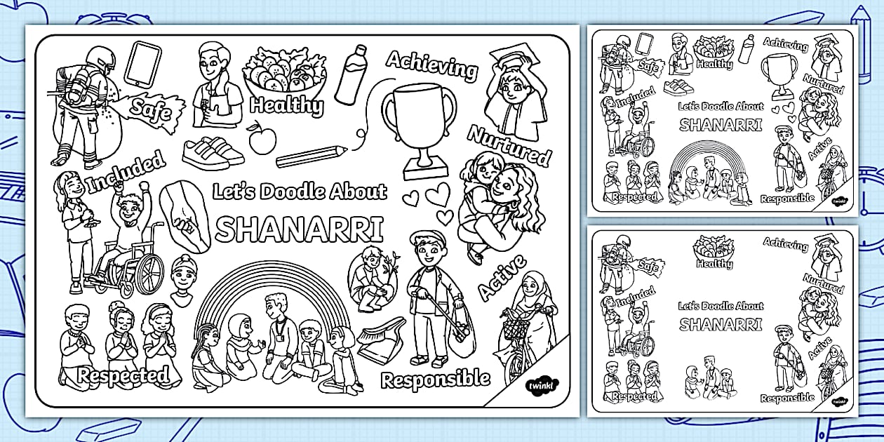 Let's Doodle About SHANARRI Colouring Page (teacher made)