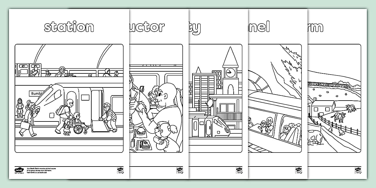 Picture and Word Colouring Pages: Train Journey | Twinkl