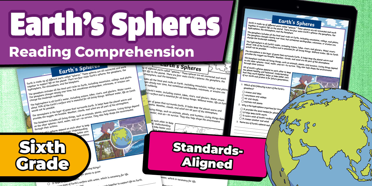 Sixth Grade Earth's Spheres Reading Passage Comprehension