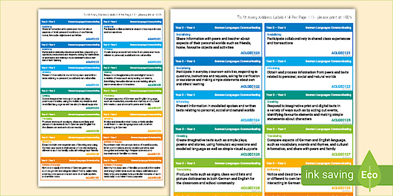 Australian Curriculum German 3-4 Learning Outcomes Stickers
