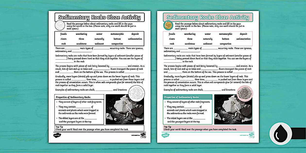 Sedimentary Rocks Cloze Activity (teacher made) - Twinkl