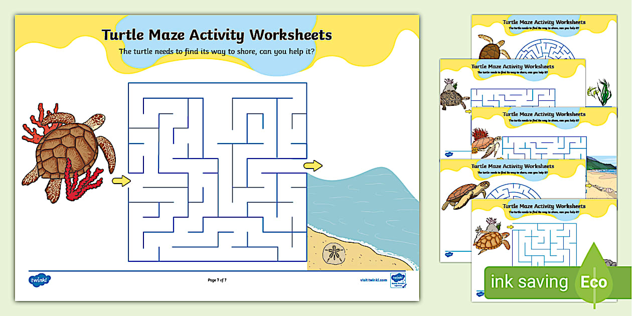 Turtle Maze Activity Worksheets | Twinkl | Mazes | KS1