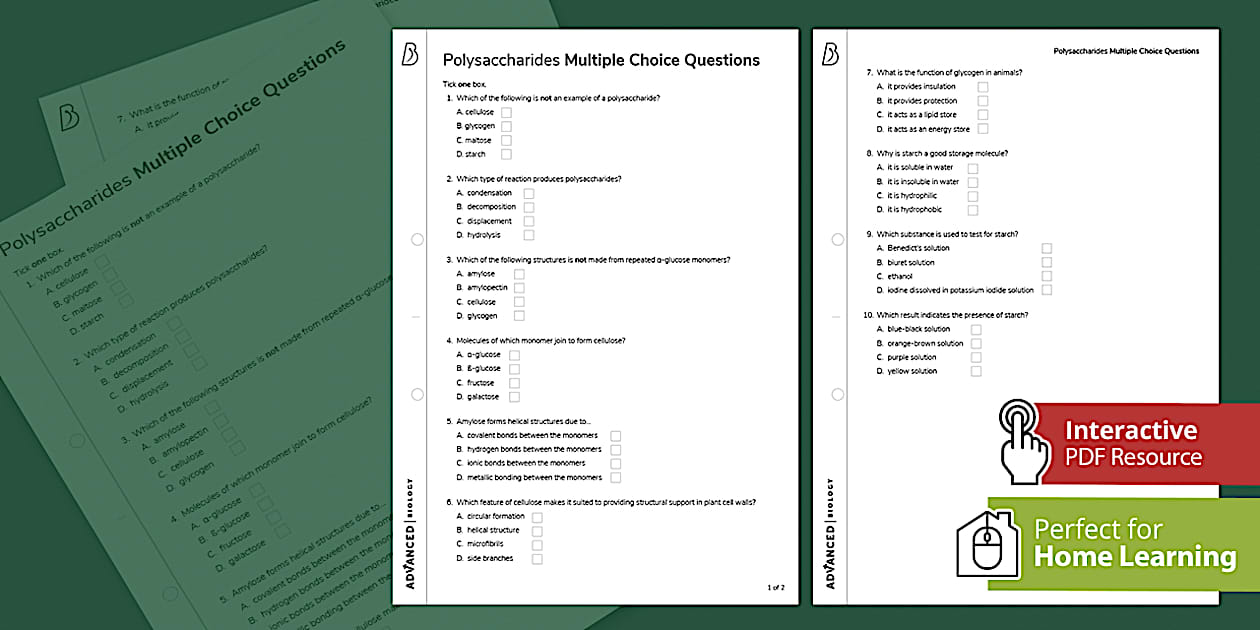 Polysaccharides Mcqs A Level Biology Beyond Twinkl