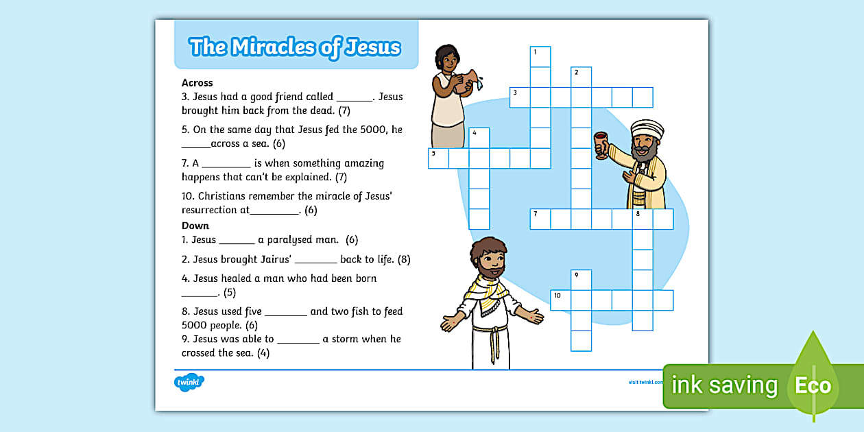 The Miracles of Jesus Crossword KS1 Religion Twinkl