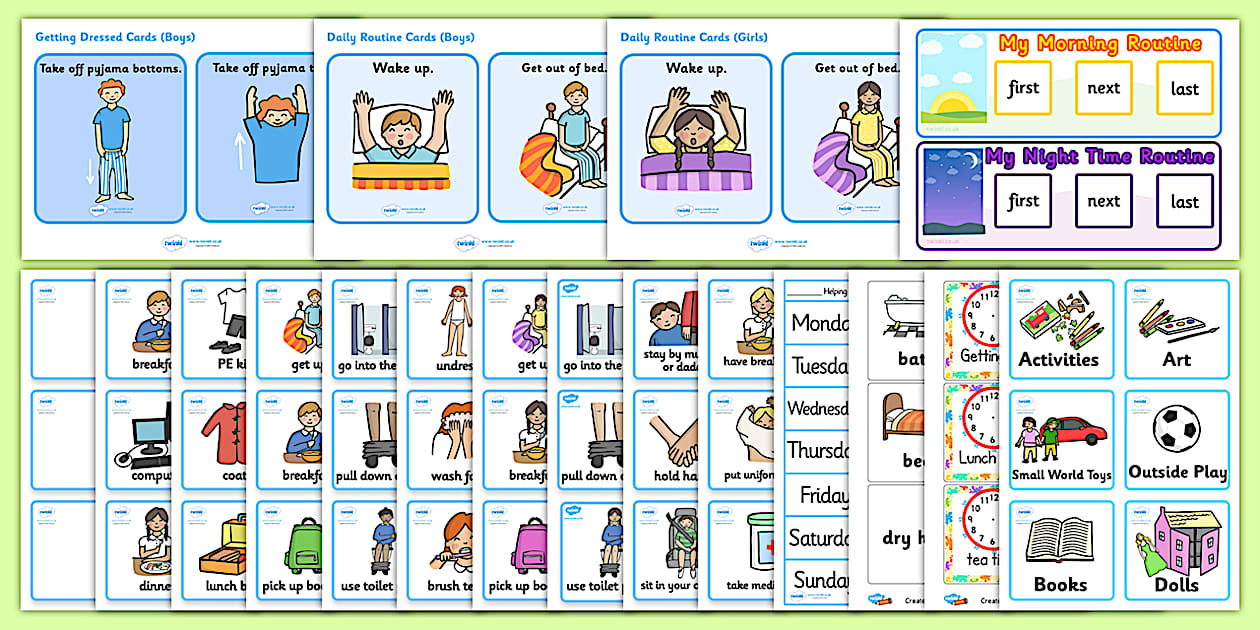 Parents' Visual Timetable & Daily Routine Vocabulary Words
