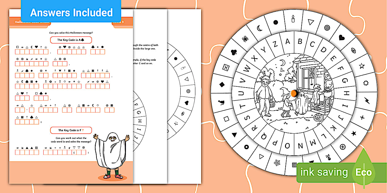 Halloween Secret Code Wheel - Level 3 - Twinkl - Puzzles
