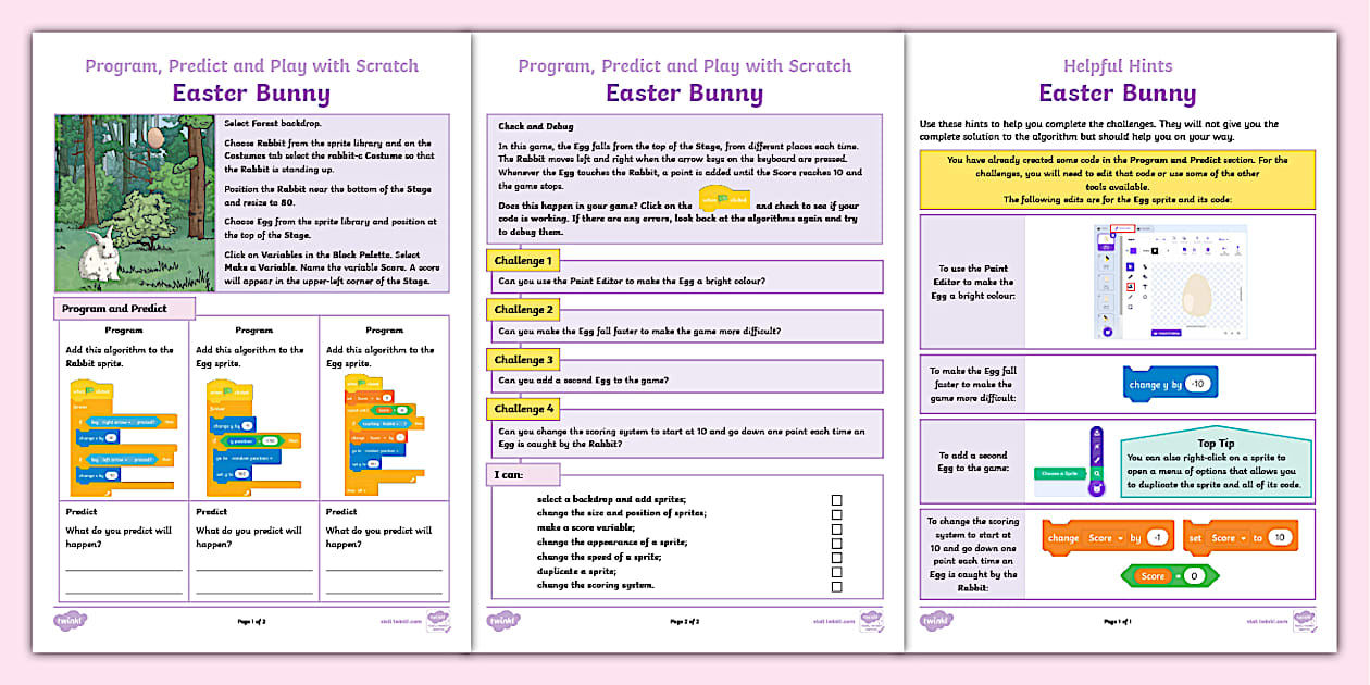 Program, Predict and Play with Scratch: Easter Bunny - Twinkl