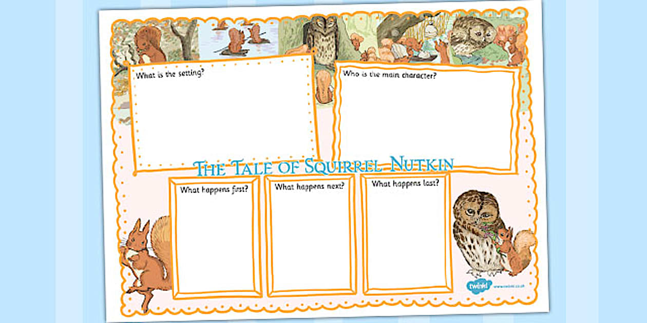 Black and White The Tale of Squirrel Nutkin Book Review Writing Frame ...