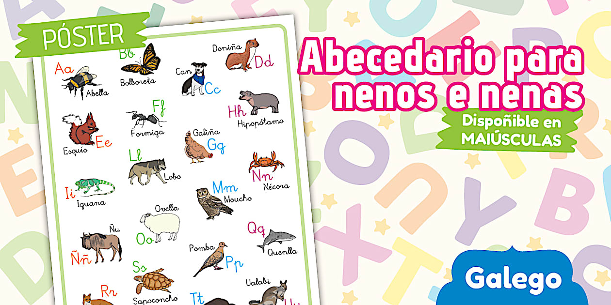 Póster: Abecedario de animais para nenos e nenas - Galego