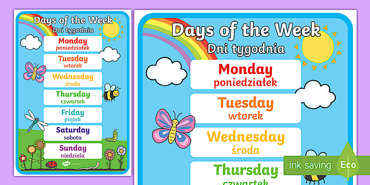 Days of the Week Display Poster English/Polish - Days of the Week Display