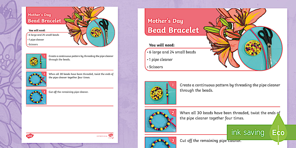 Mother's Day Bead Bracelet Craft Instructions (teacher made)