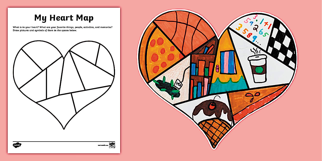 My Heart Map Art Activity (teacher made) Twinkl