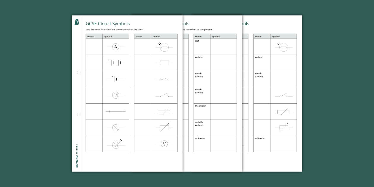 GCSE Circuit Symbols Worksheet Beyond Science (teacher made)