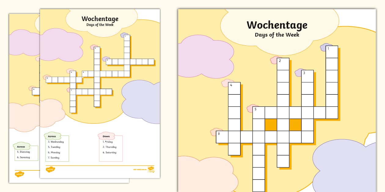 Days of the Week German Crossword (teacher made) Twinkl