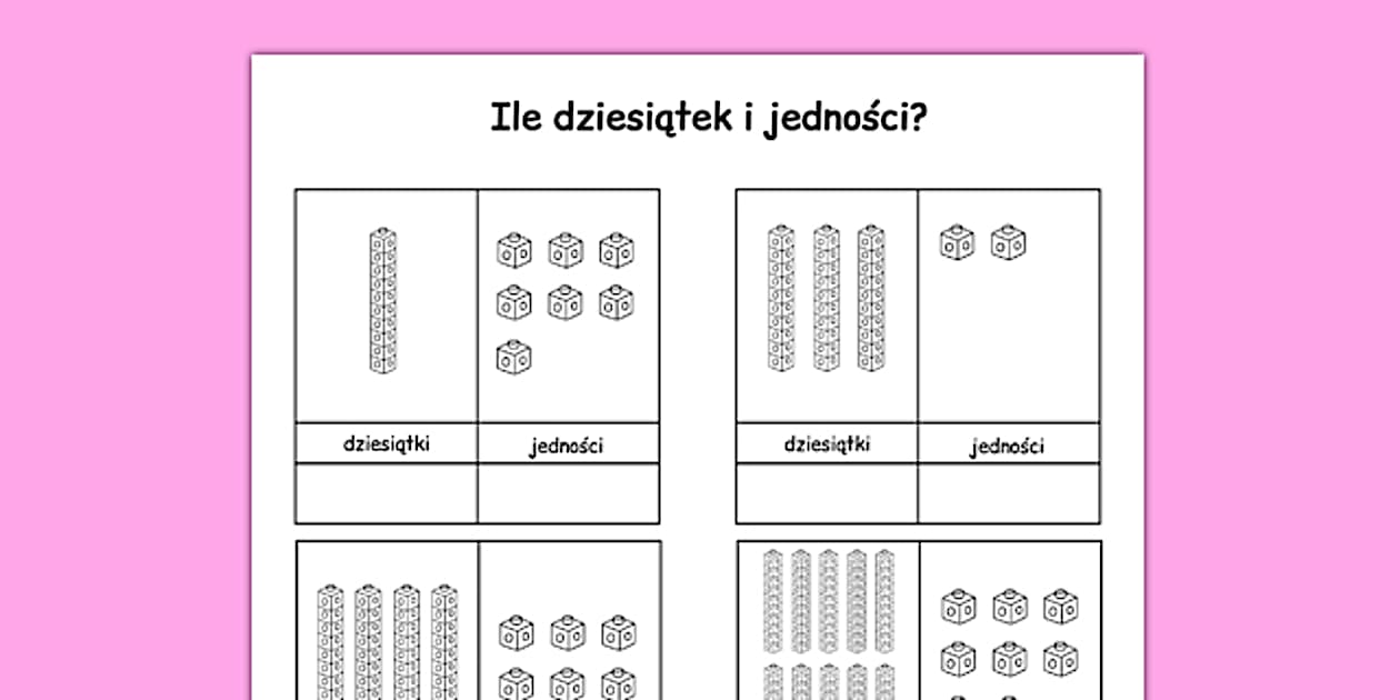 Arkusz Dziesiątki i jedności po polsku - Twinkl