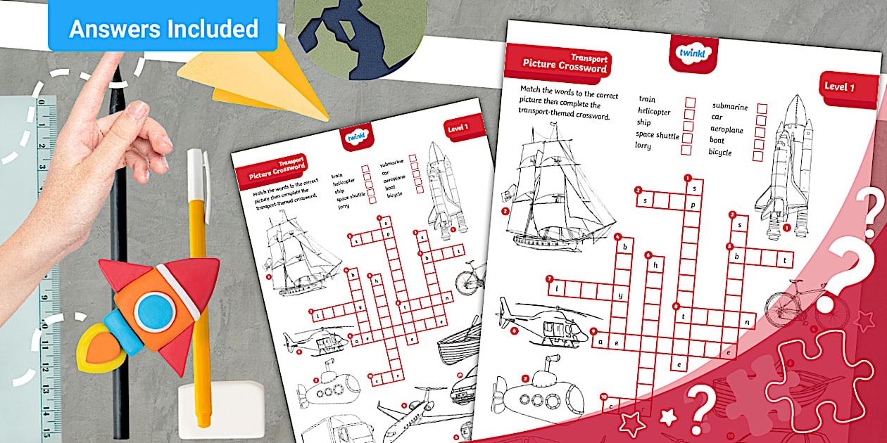 Transport Themed Fun Picture Crossword Puzzle L1 Kids