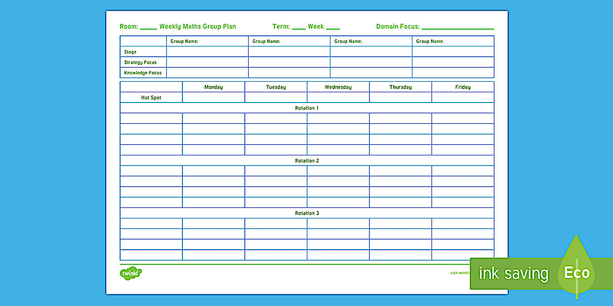 Math Week Chart Design Four Maths Groups Weekly Plan
