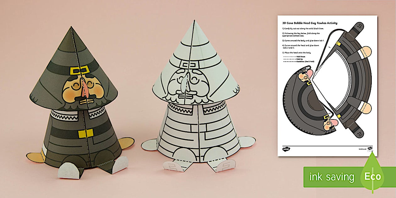 Simple 3D Guy Fawkes Cone Bobble Head Activity Paper Craft