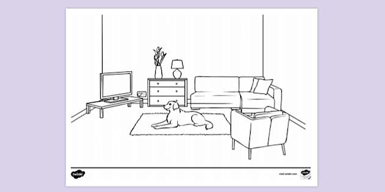 Living Room Scene Colouring Sheet