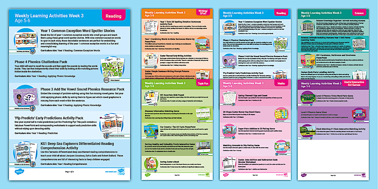 Weekly Learning Activities Pack Week 3 Age 5-6 - Twinkl