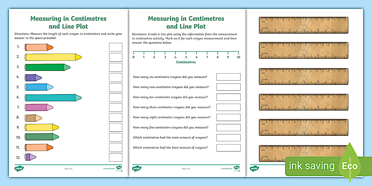 Cursive Measuring in Centimetres and Line Plot Worksheet