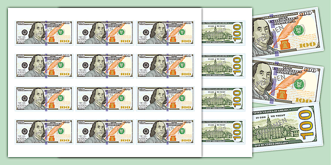 Printable 100 Bill Resource for Kids Twinkl USA Twinkl