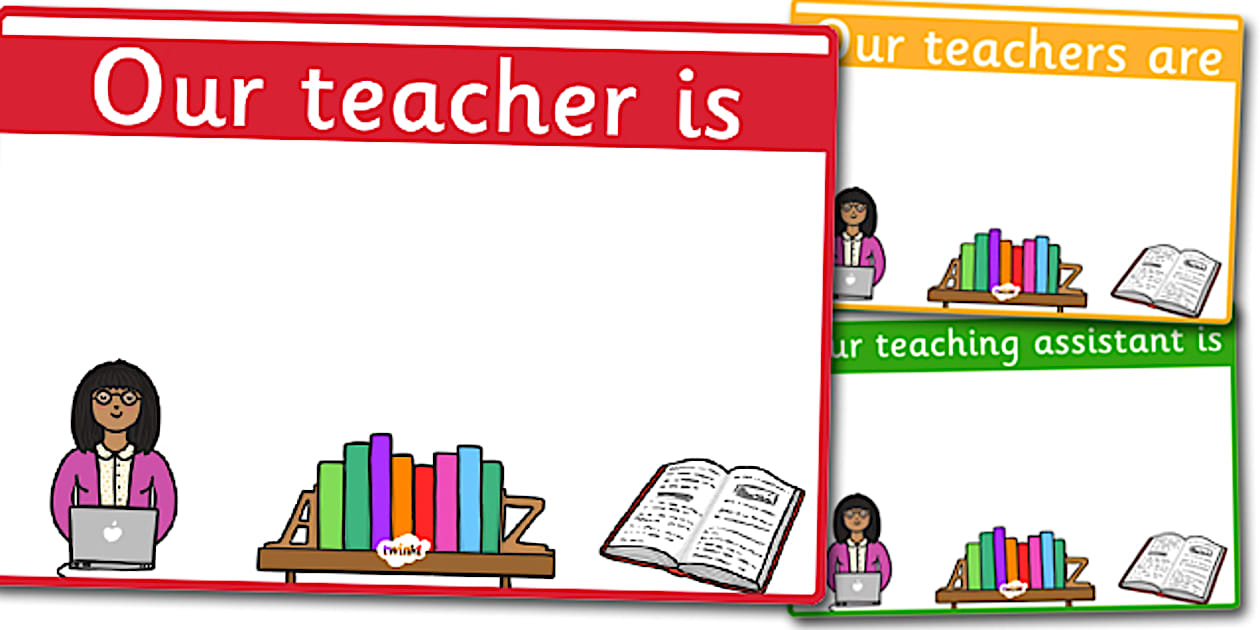 👉 Editable Classroom Teacher TA Signs Design 1 Yellow