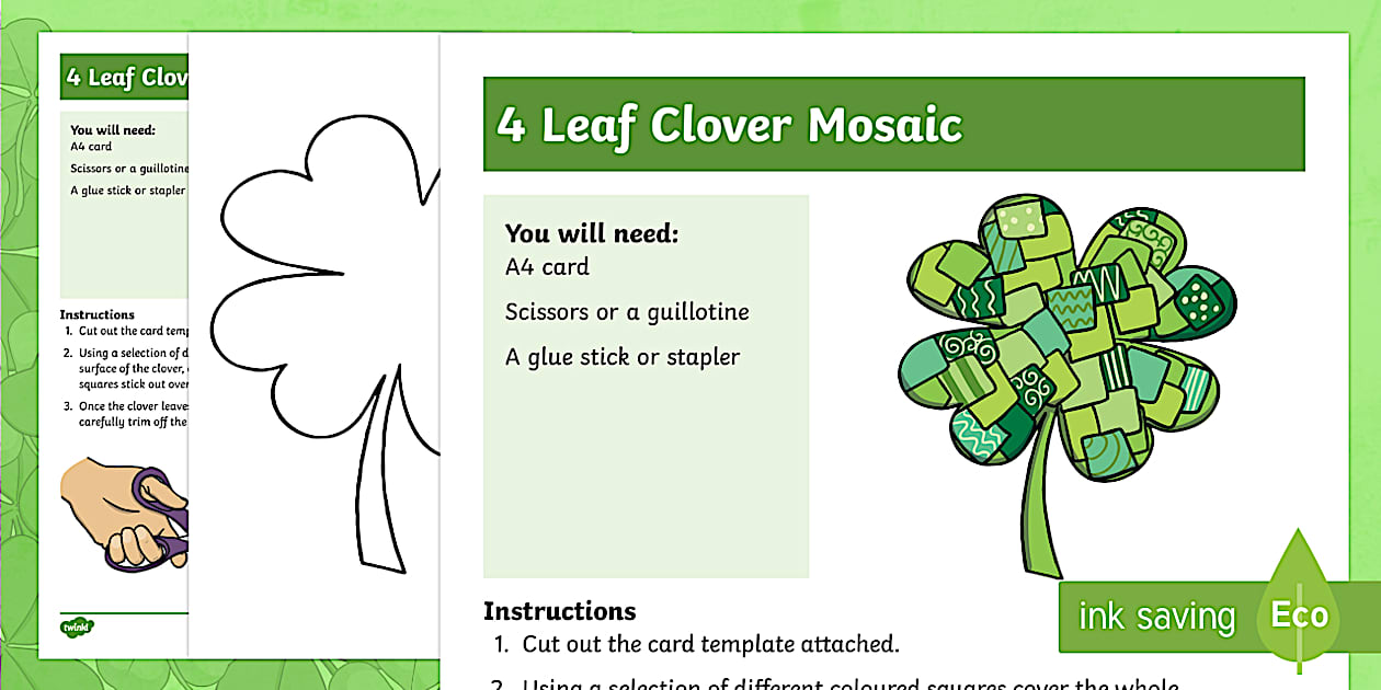 Masaeck Instructions.pdf Black and White 4 Leaf Clover Mosaic Craft Instructions