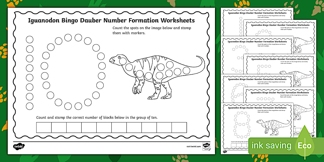 Iguanodon Bingo Dauber Number Formation Worksheets - Twinkl