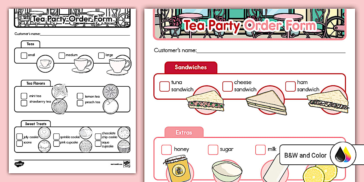 Tea Party Dramatic Play Order Form (Hecho por educadores)