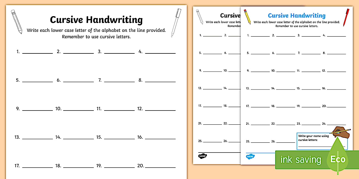 Cursive Handwriting Assessment Worksheet / Worksheet