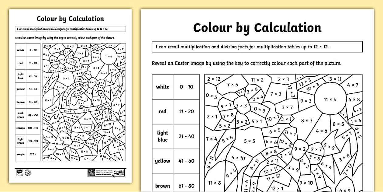 Colour by calculation activity easter maths colouring ks2