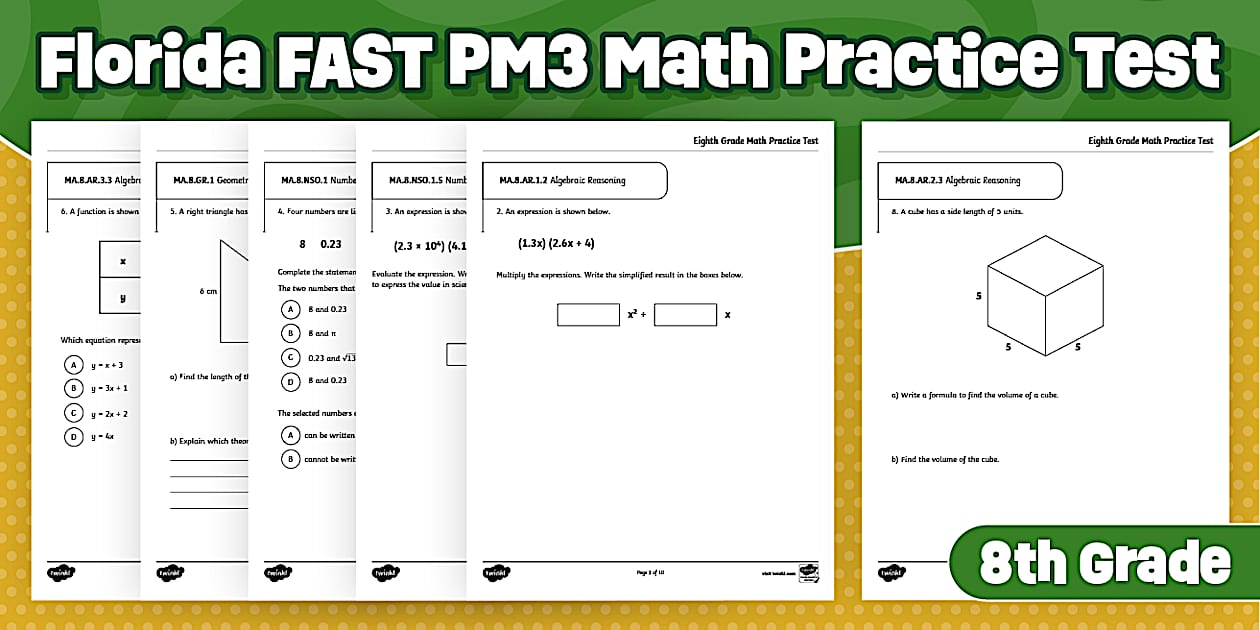Eighth Grade Math Practice Test | Florida FAST PM3 Test Prep