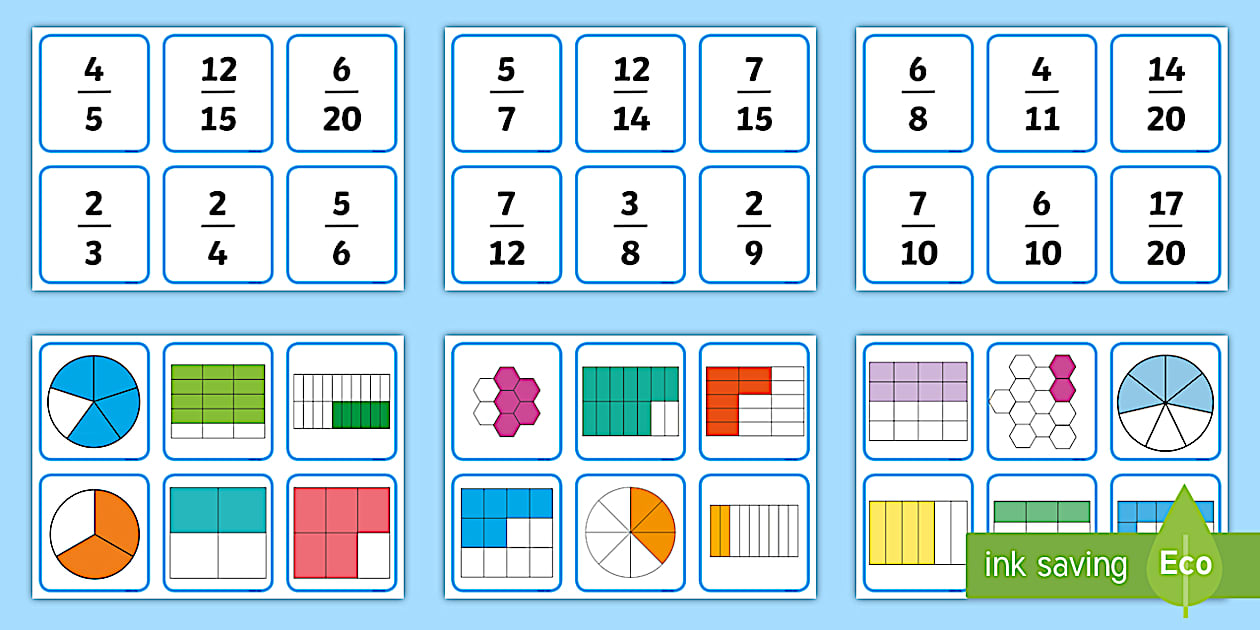 Editable Fractions Number, Picture and Word Matching Cards