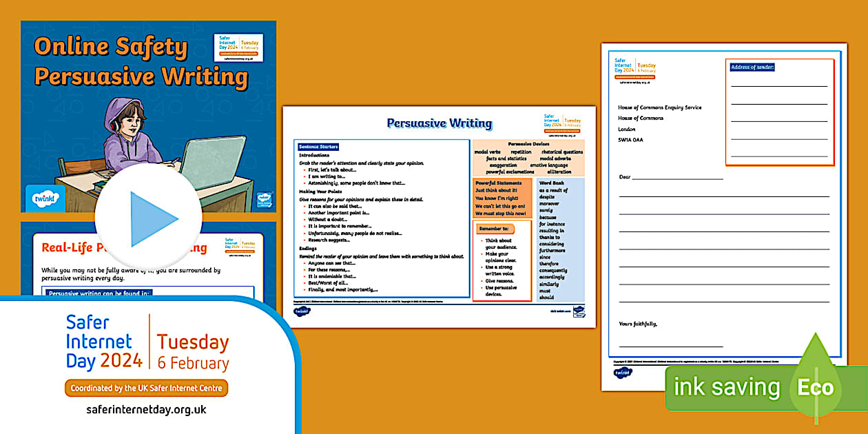 Safer Day 2024 Online Safety Persuasive Writing Pack