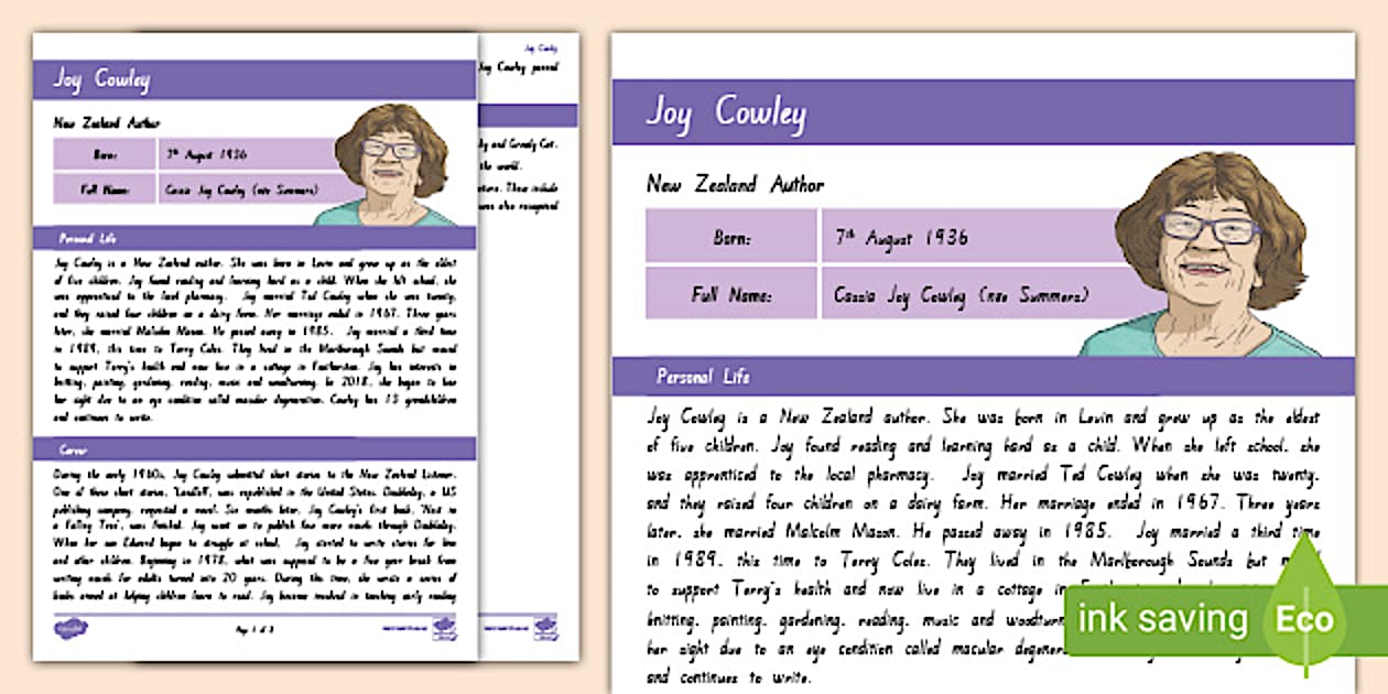 Joy Cowley Fact File (Lehrer gemacht) - Twinkl