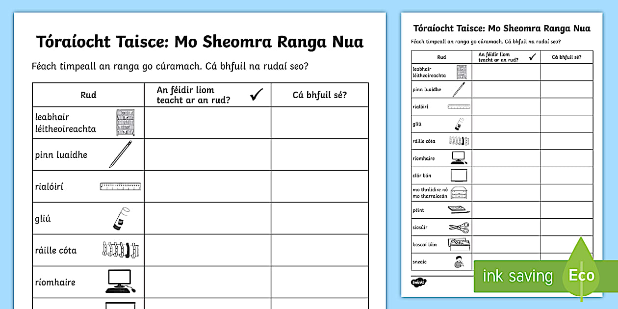 Tóraíocht Taisce: Mo Sheomra Ranga Nua (teacher made)
