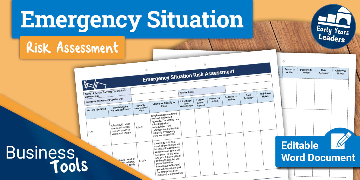 Emergency Situation Risk Assessment Template for Early Years Settings
