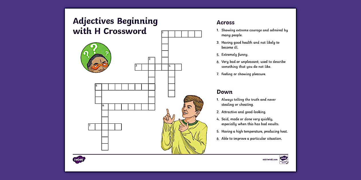 Adjectives Beginning with H Crossword (Teacher Made)