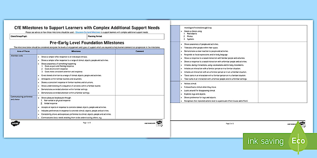CfE PreEarly Level Foundation Milestones to Support Learners with Complex