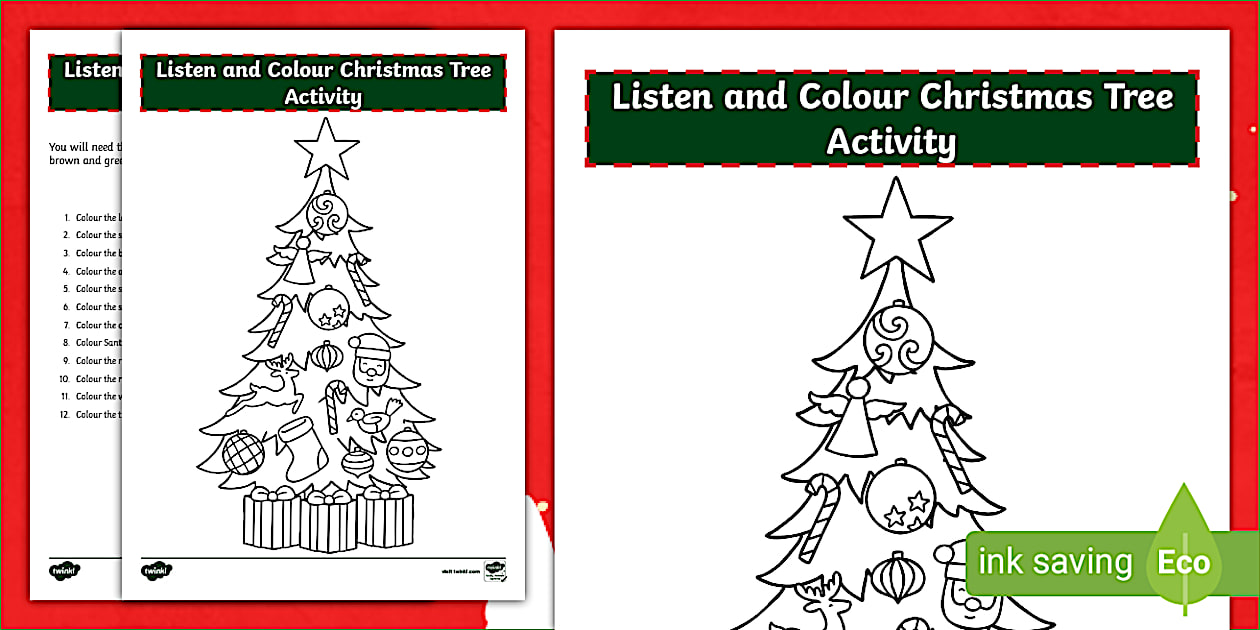 Listen and Colour Christmas Tree Activity for Kids to Print