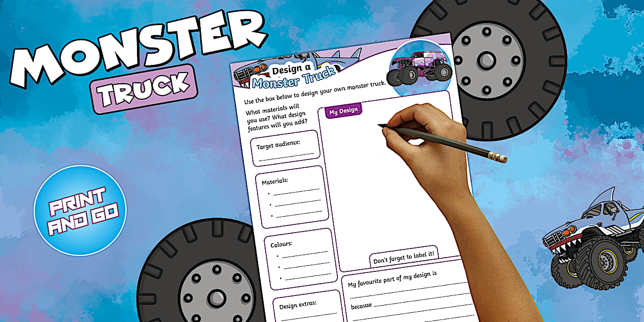 Design a Monster Truck Worksheet KS1 Twinkl DT Twinkl