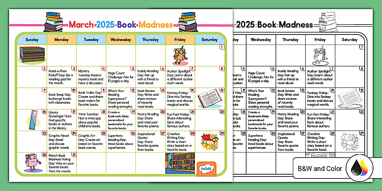 March 2025 Book Madness Calendar (teacher made) Twinkl