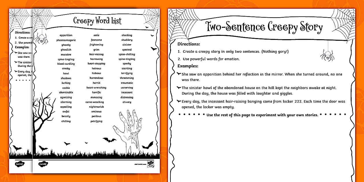 Eighth Grade TwoSentence Creepy Story Worksheet Twinkl