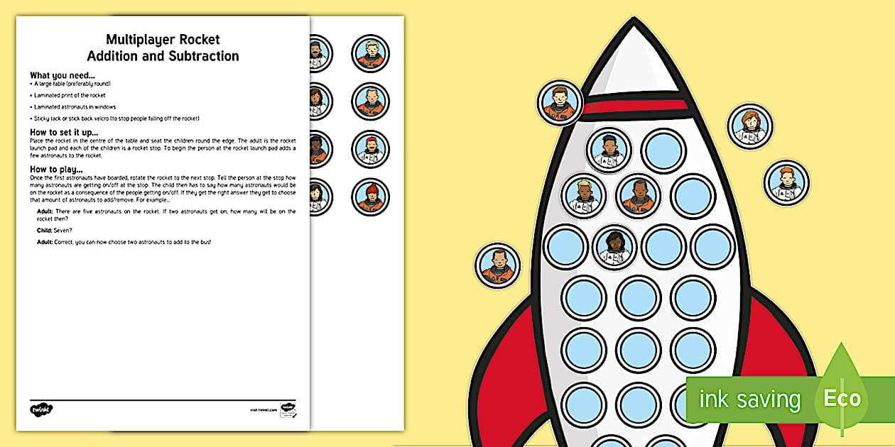 Multiplayer Rocket Addition and Subtraction to 20 Activity