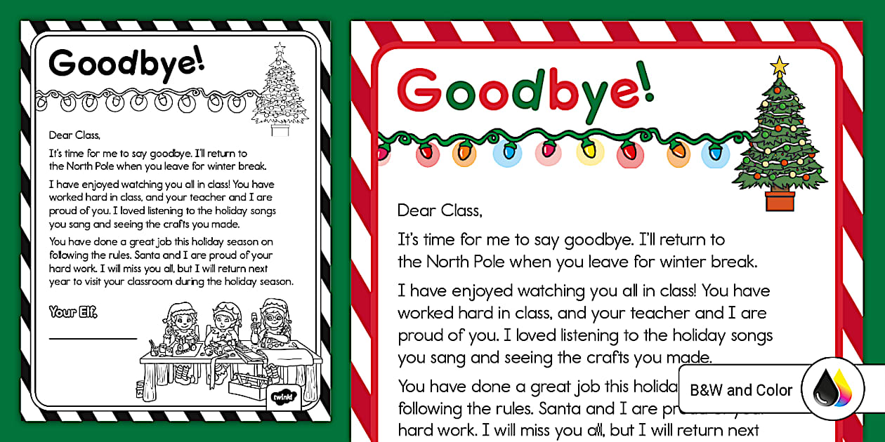 Printable Christmas Elf Goodbye Letter - Twinkl