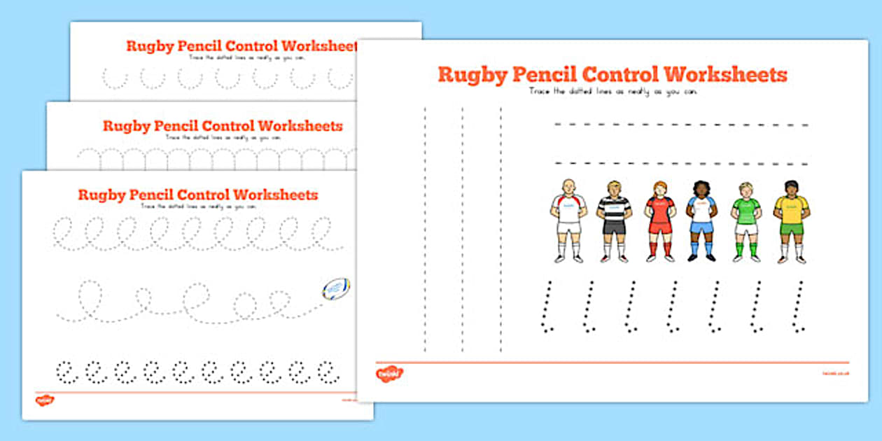Rugby Pencil Control Worksheets (teacher made) - Twinkl