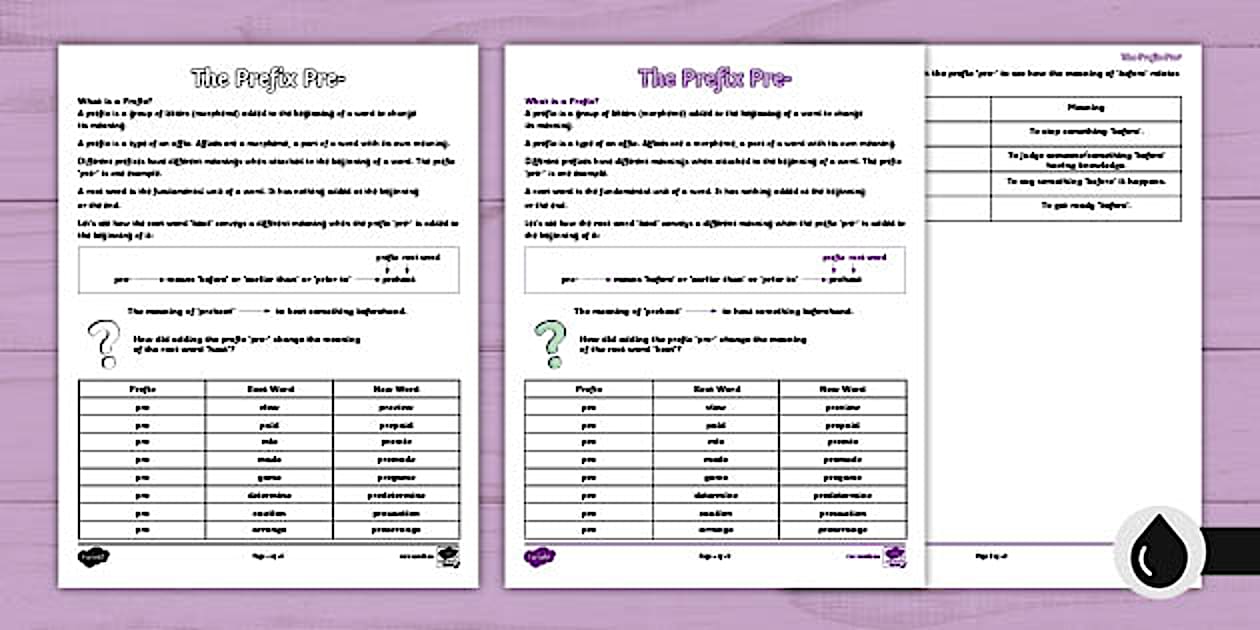 Prefix #39 Pre #39 Worksheet Pack (teacher made) Twinkl