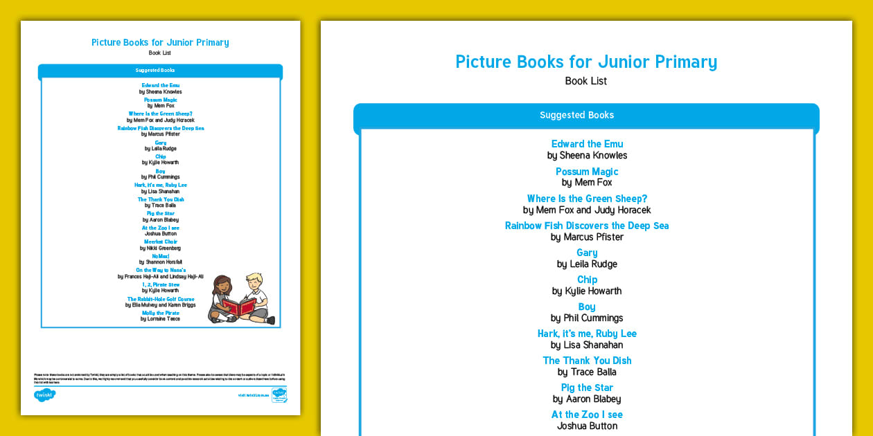 Picture Books for Junior Primary Book List