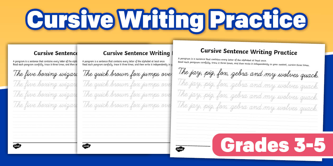 Cursive Sentence Writing Practice Worksheet for 3rd 5th Gr